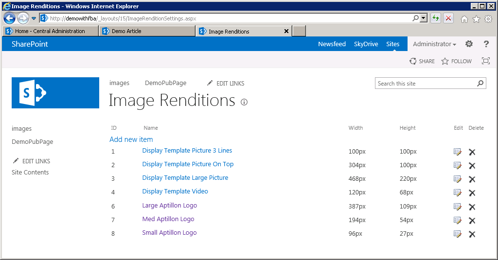 SharePoint Mobile - Image Renditions List